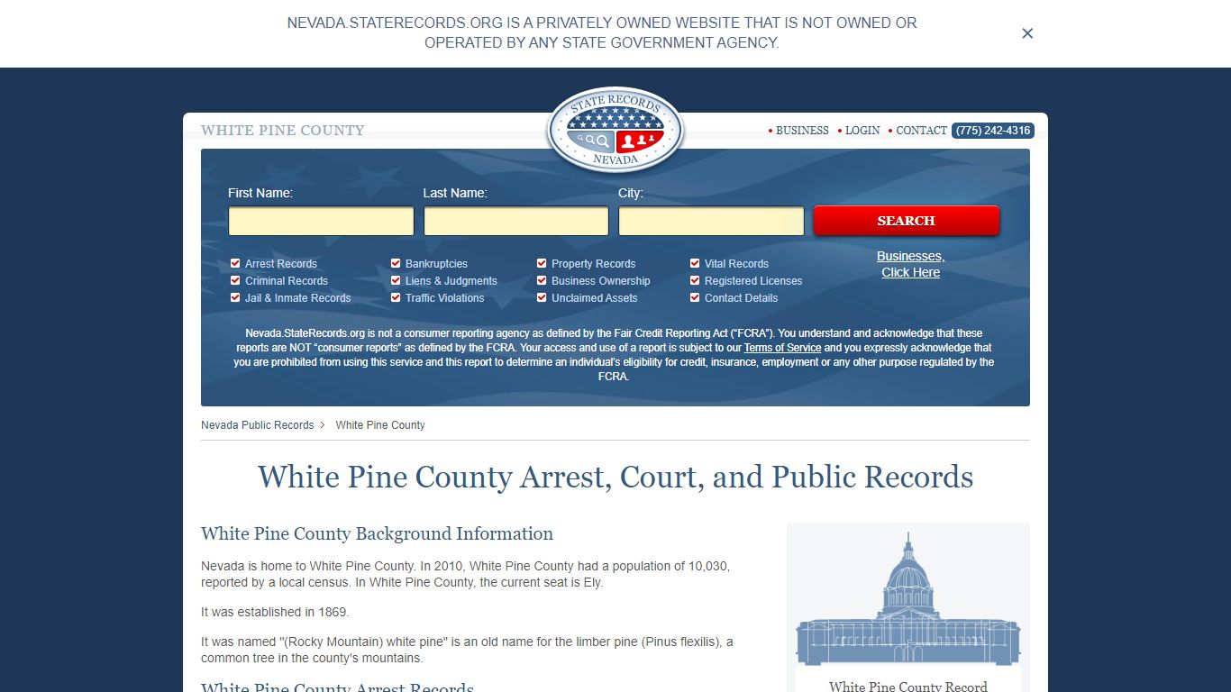 White Pine County Arrest, Court, and Public Records